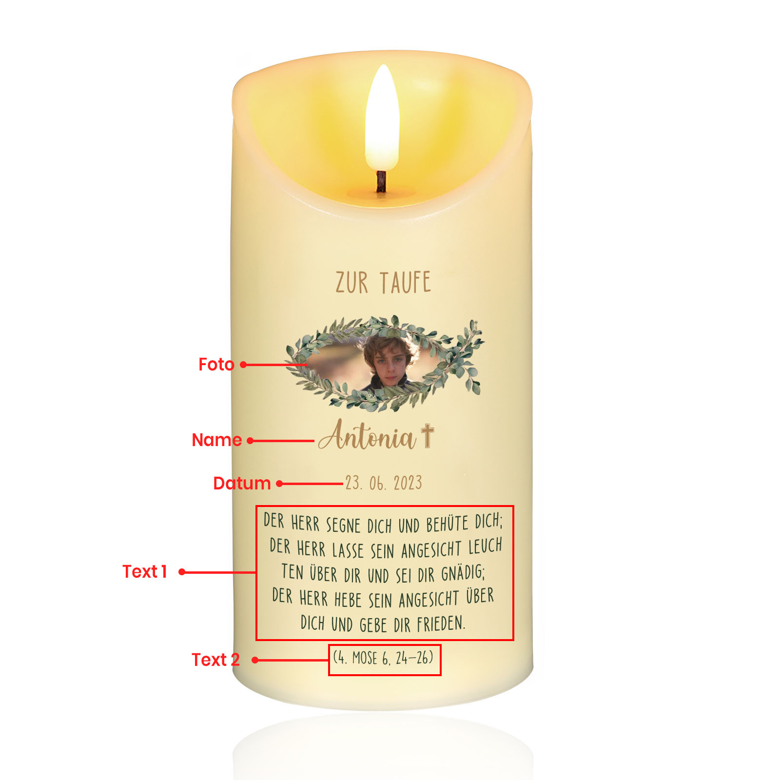Personalisierter 1 Name & Datum & Foto & 2 Texte Led Kerze-zur Konfirmation/Kommunion-Geschenk für Sohn/Tochter