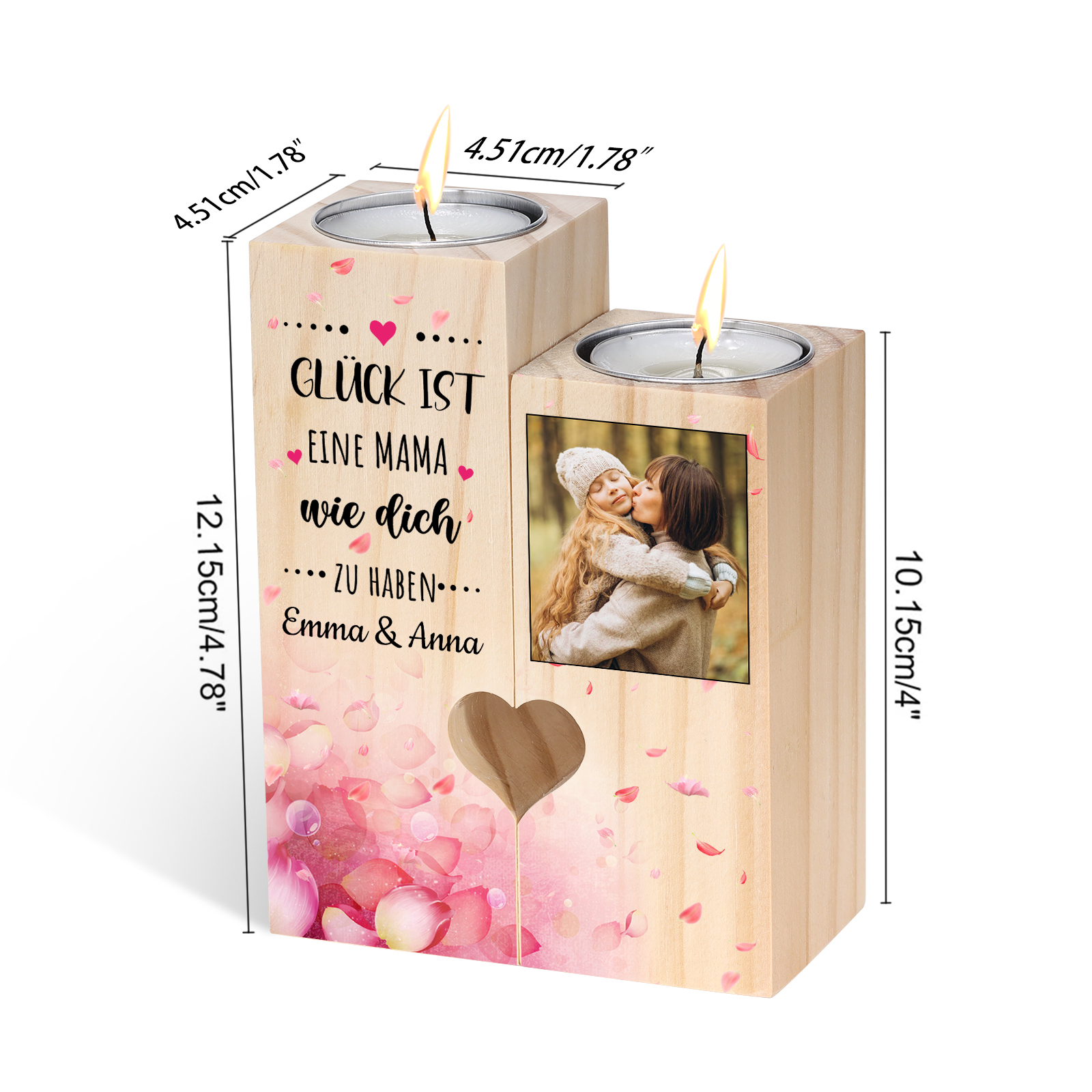 Personalisierbarer Foto & 2 Namen an MAMA Kerzenhalter " Glück ist eine MAMA wie dich zu haben “