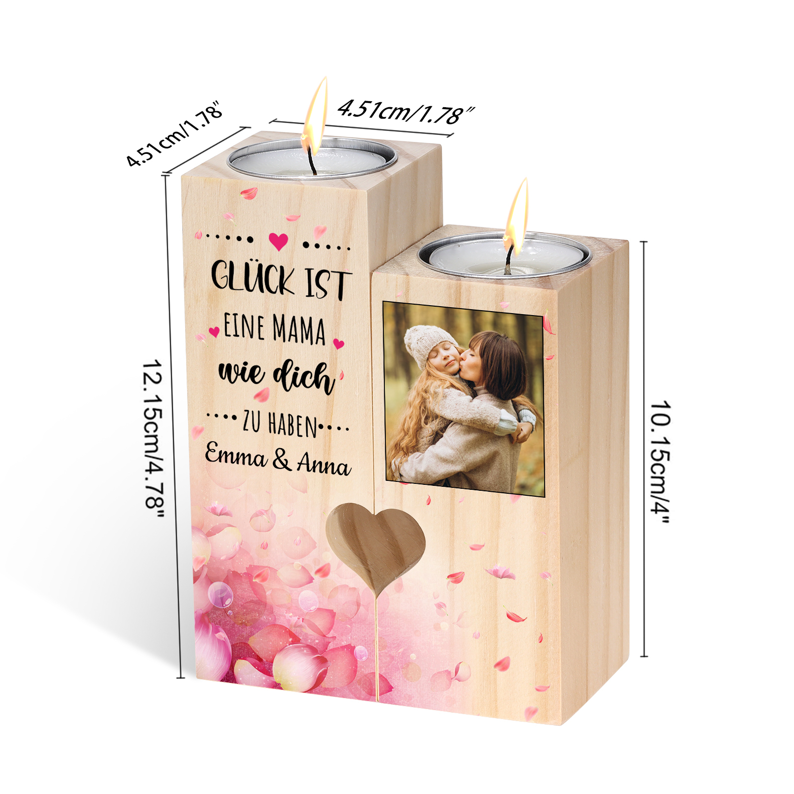 Personalisierbarer Foto & 2 Namen an MAMA Kerzenhalter " Glück ist eine MAMA wie dich zu haben “