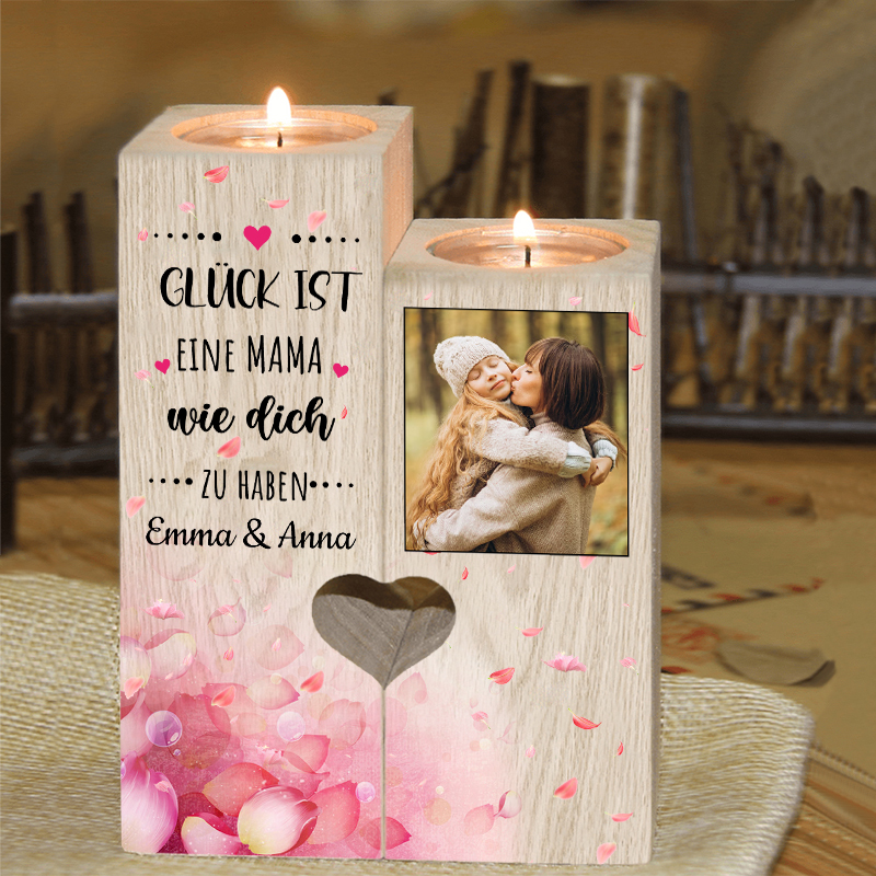 Personalisierbarer Foto & 2 Namen an MAMA Kerzenhalter " Glück ist eine MAMA wie dich zu haben “