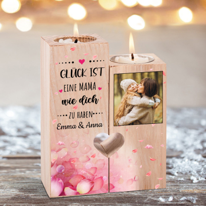Personalisierbarer Foto & 2 Namen an MAMA Kerzenhalter " Glück ist eine MAMA wie dich zu haben “