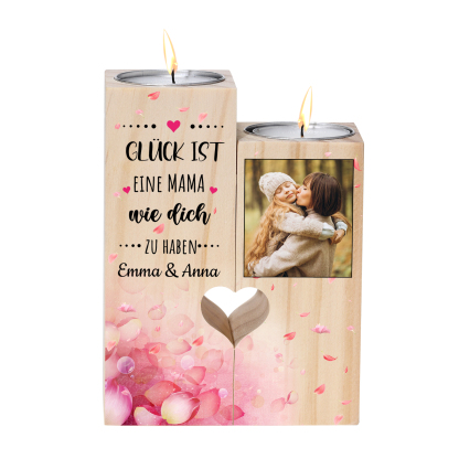 Personalisierbarer Foto & 2 Namen an MAMA Kerzenhalter " Glück ist eine MAMA wie dich zu haben “