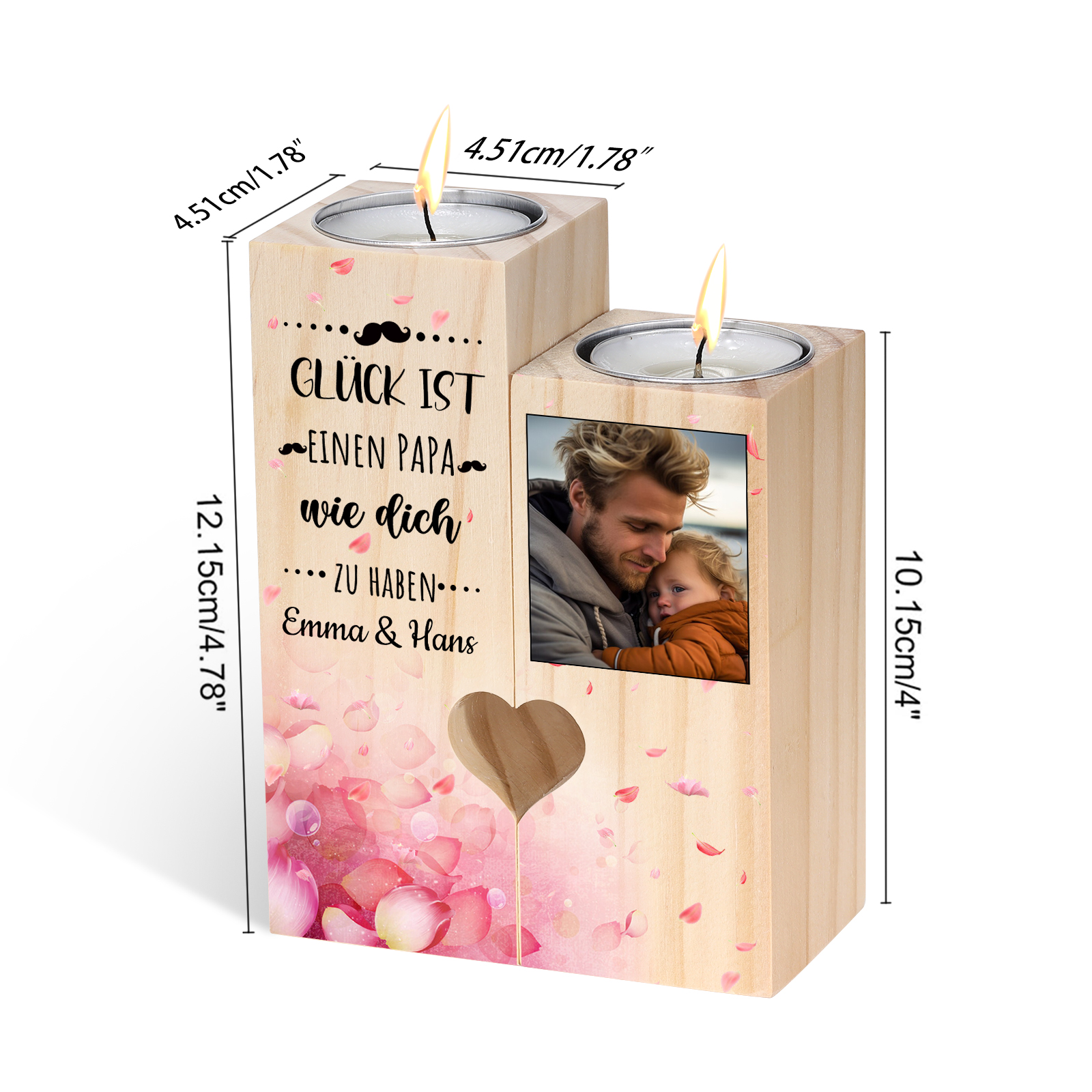 Personalisierbarer Foto & 2 Namen an PAPA Kerzenhalter " Glück ist einen PAPA wie dich zu haben “