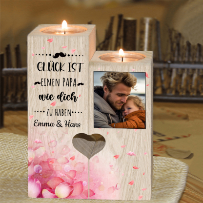Personalisierbarer Foto & 2 Namen an PAPA Kerzenhalter " Glück ist einen PAPA wie dich zu haben “