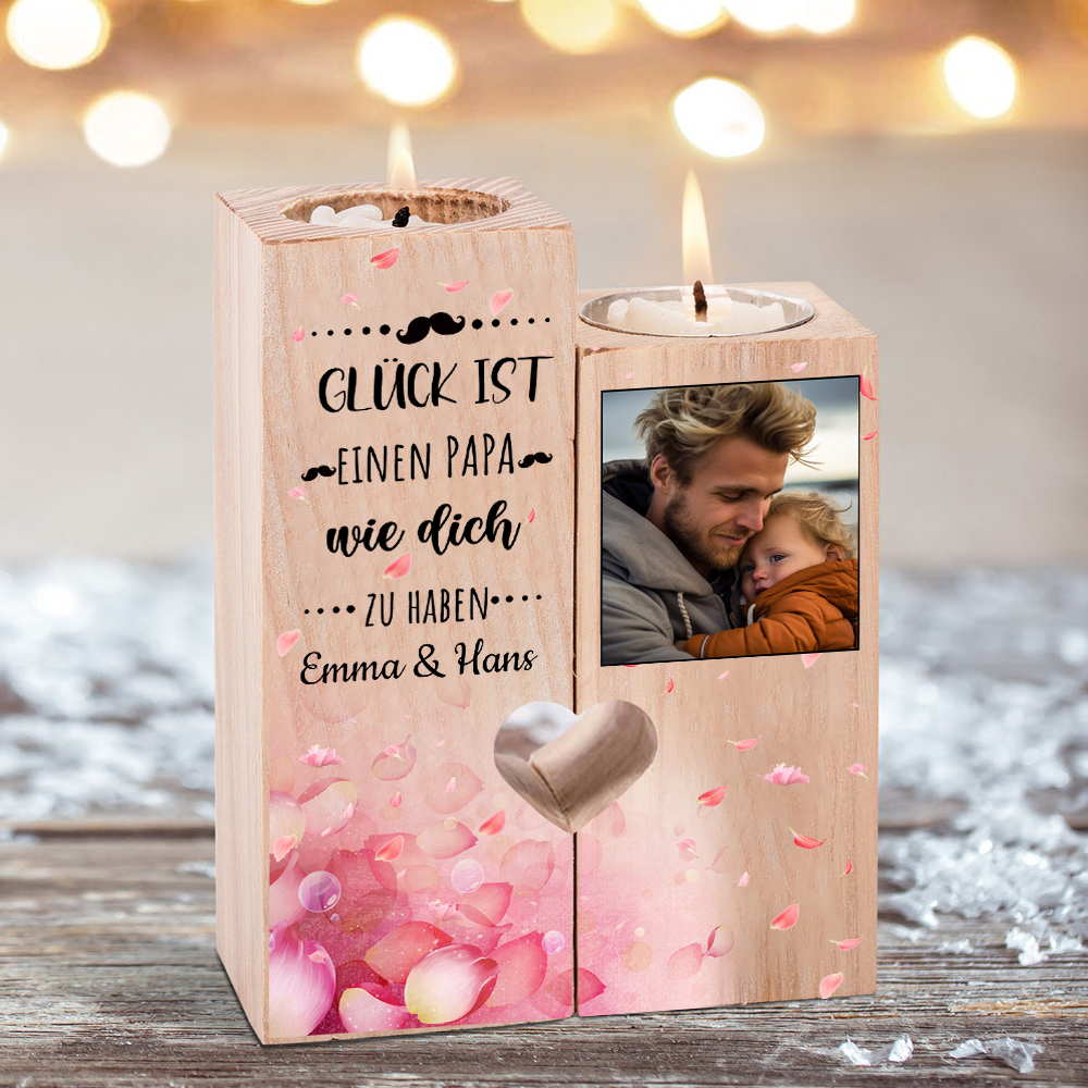 Personalisierbarer Foto & 2 Namen an PAPA Kerzenhalter " Glück ist einen PAPA wie dich zu haben “