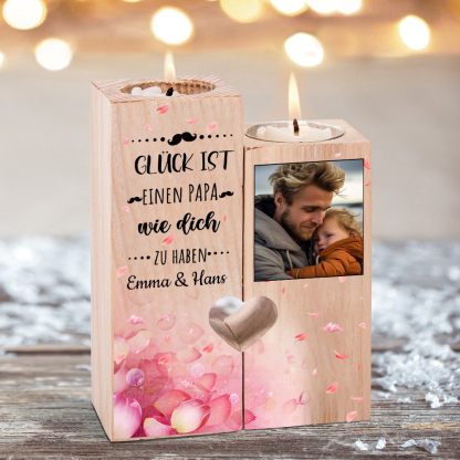 Personalisierbarer Foto & 2 Namen an PAPA Kerzenhalter " Glück ist einen PAPA wie dich zu haben “