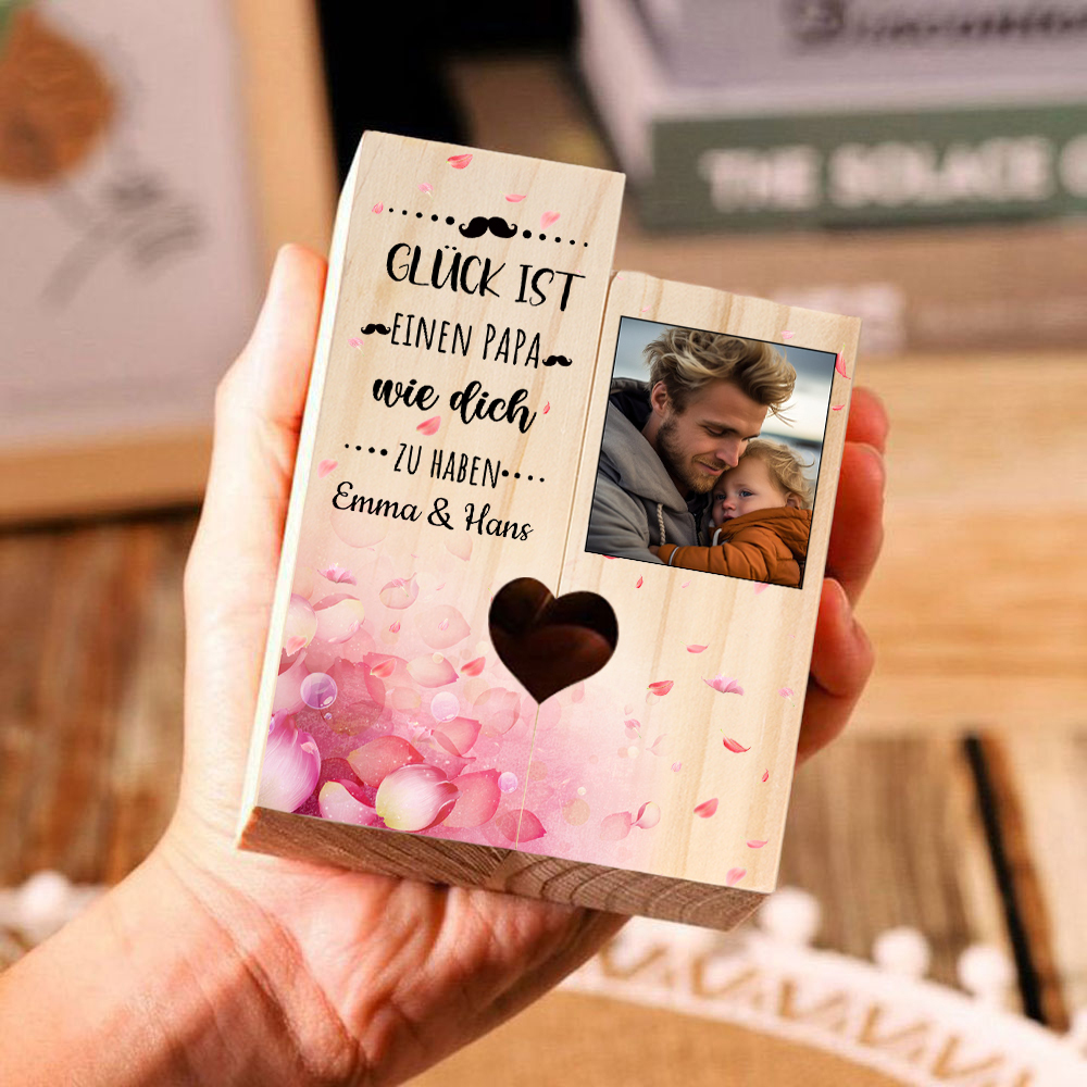 Personalisierbarer Foto & 2 Namen an PAPA Kerzenhalter " Glück ist einen PAPA wie dich zu haben “
