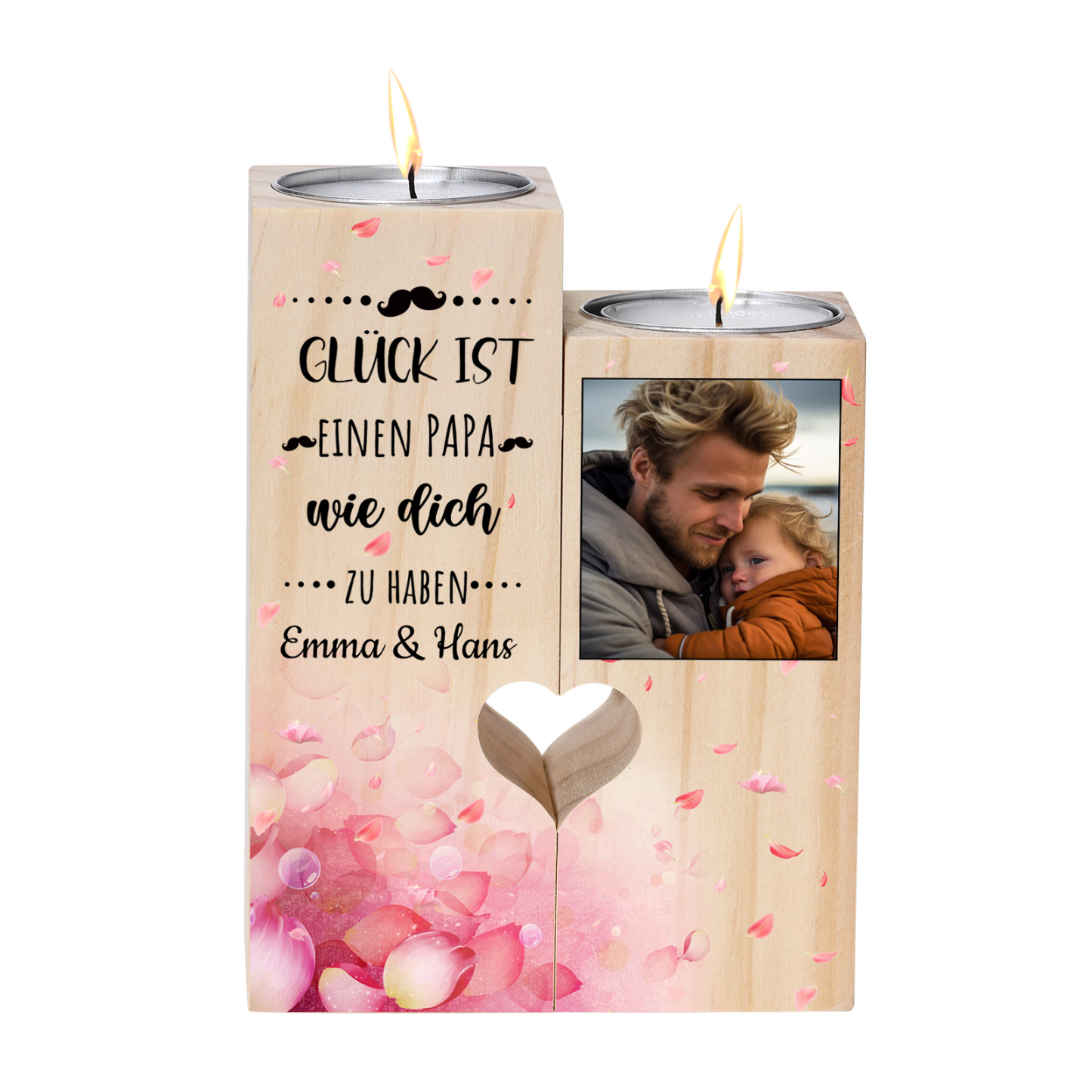 Personalisierbarer Foto & 2 Namen an PAPA Kerzenhalter " Glück ist einen PAPA wie dich zu haben “