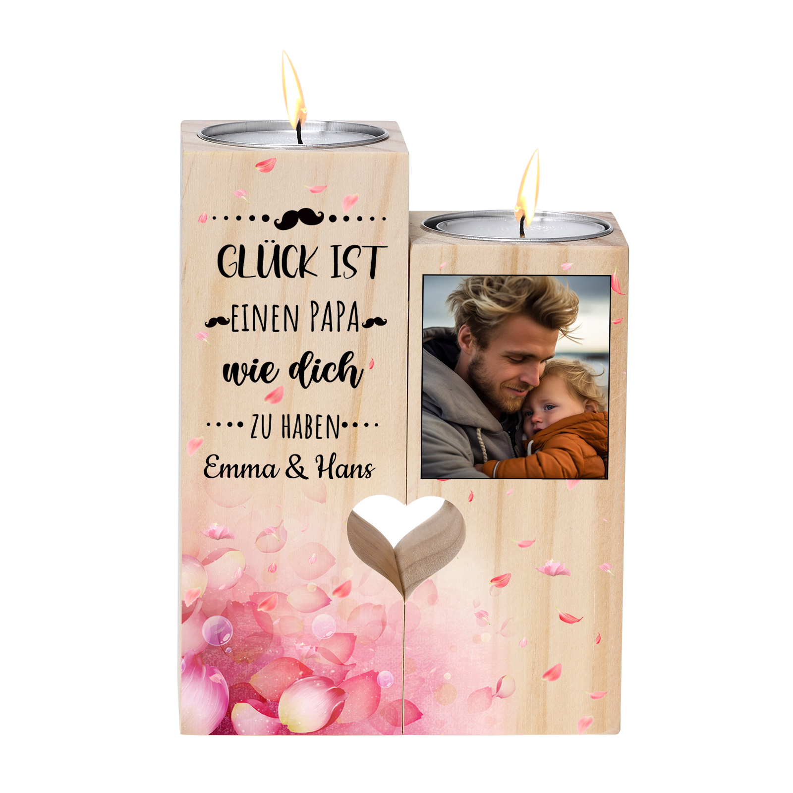 Personalisierbarer Foto & 2 Namen an PAPA Kerzenhalter " Glück ist einen PAPA wie dich zu haben “