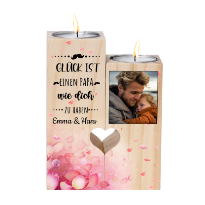 Personalisierbarer Foto & 2 Namen an PAPA Kerzenhalter " Glück ist einen PAPA wie dich zu haben “