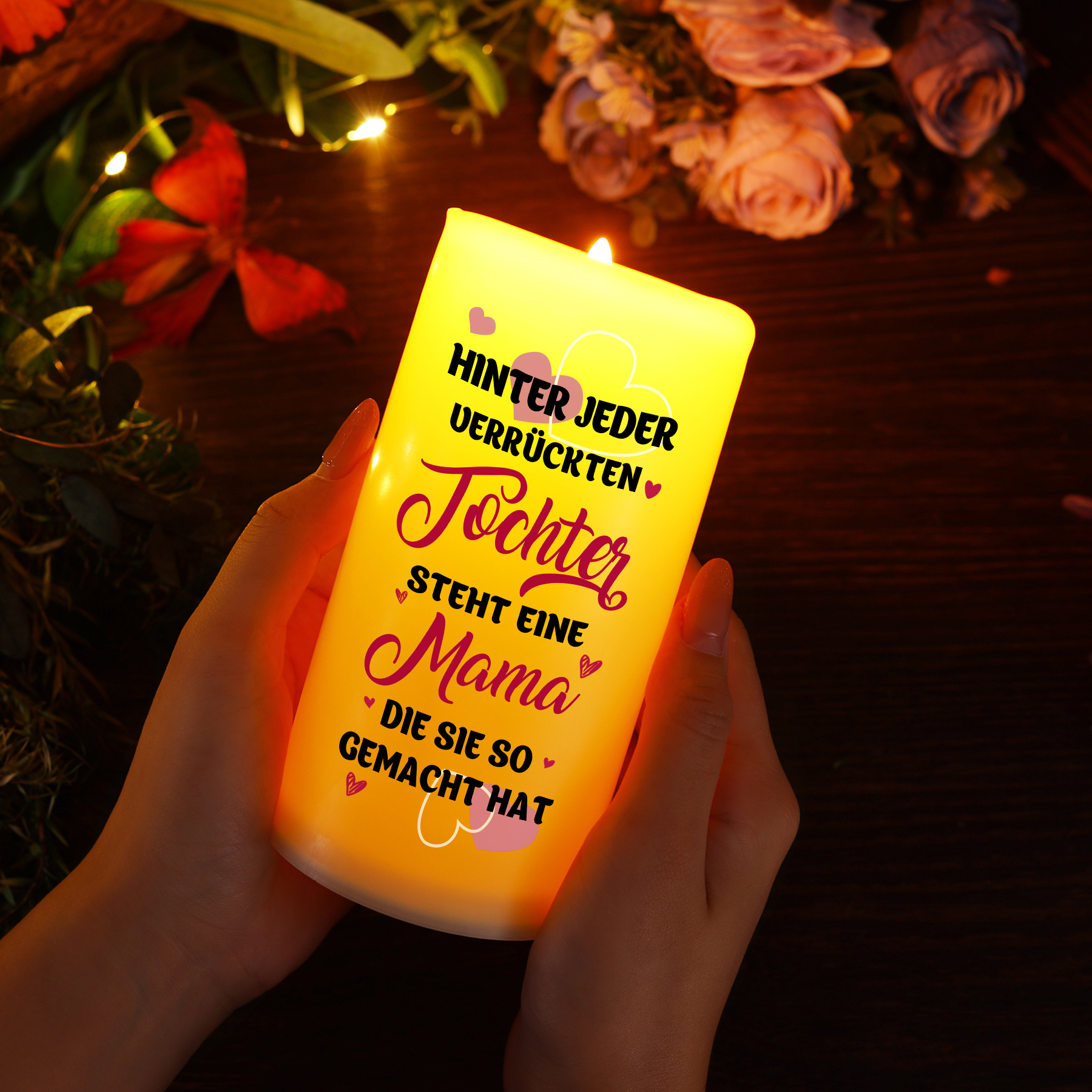 Personalisierbare LED-Kerze mit 2 Namen & Foto- Wie die Mutter, So die Tochter- Geschenk für Mama