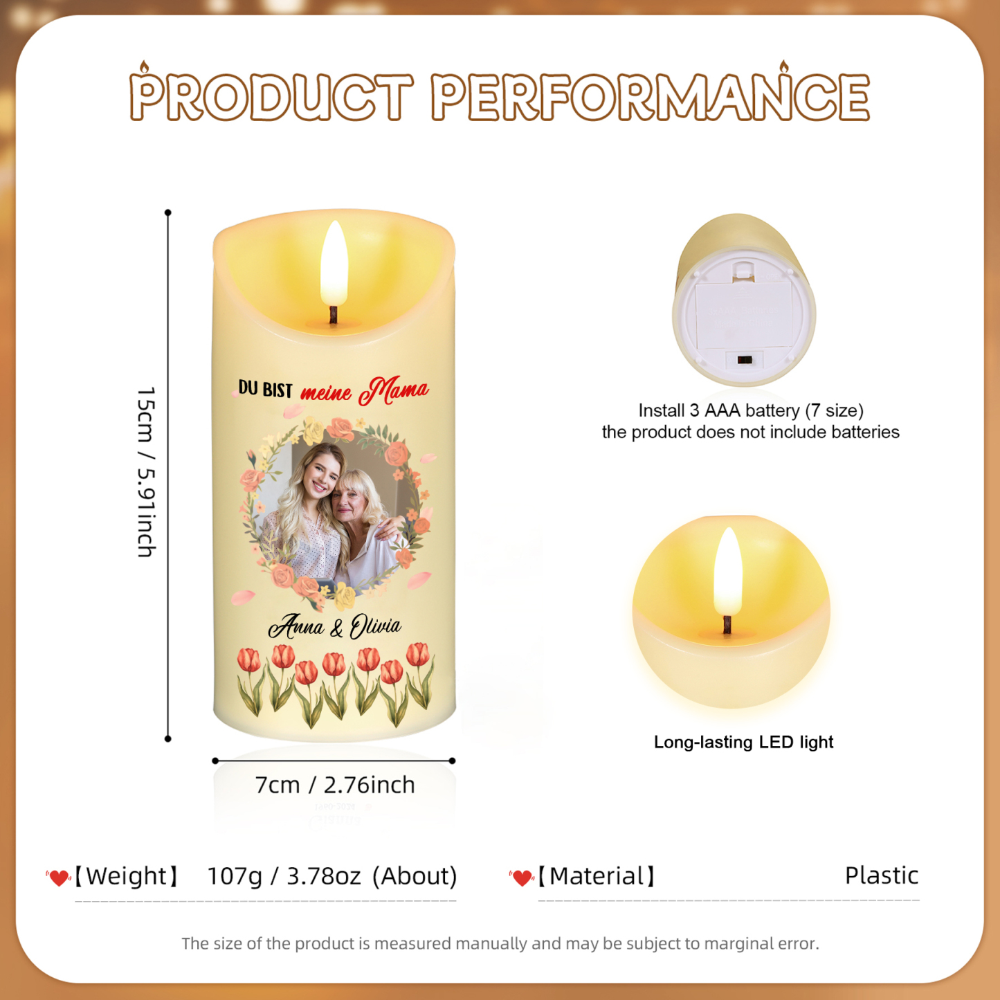 Personalisierbare LED-Kerze mit 2 Namen & Foto- Du bist meine Mama- Geschenk für Mama