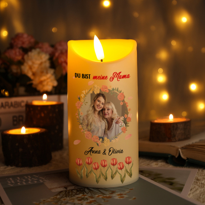 Personalisierbare LED-Kerze mit 2 Namen & Foto- Du bist meine Mama- Geschenk für Mama