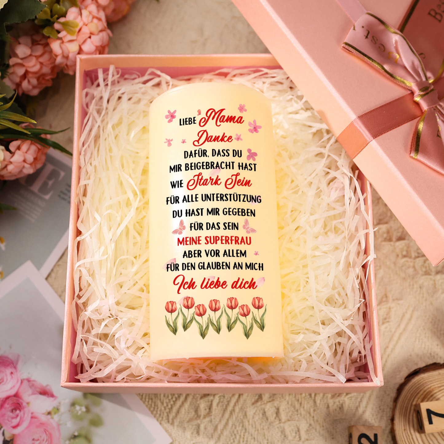 Personalisierbare LED-Kerze mit 2 Namen & Foto- Du bist meine Mama- Geschenk für Mama