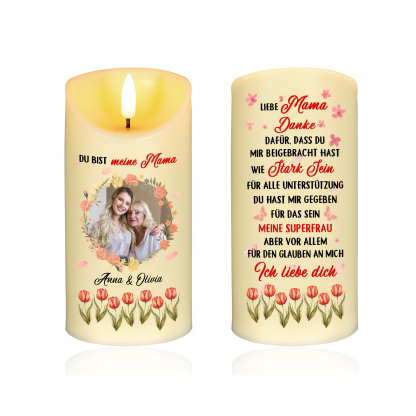 Personalisierbare LED-Kerze mit 2 Namen & Foto- Du bist meine Mama- Geschenk für Mama