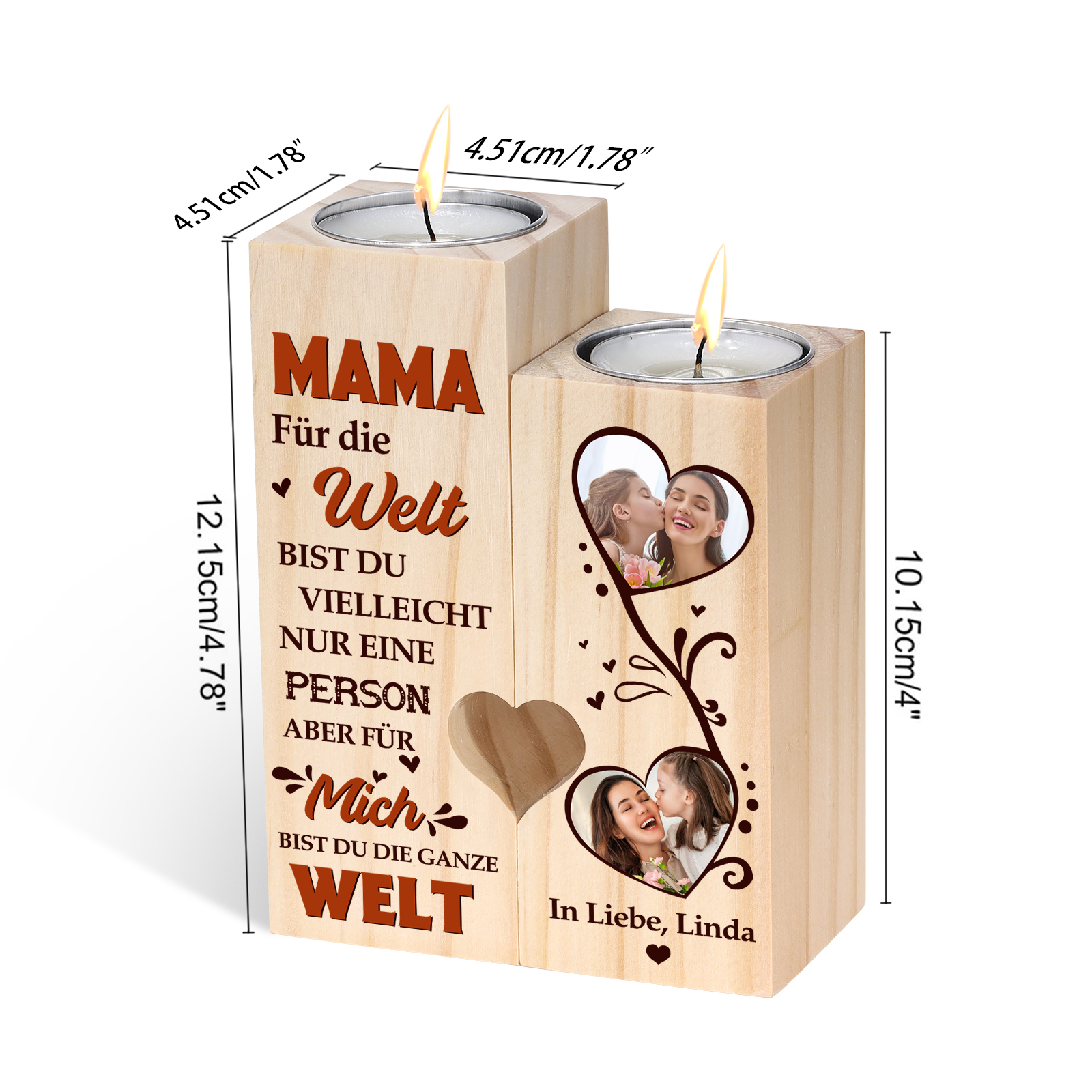 Personalisierbarer 2 Fotos & 1 Text an MAMA Kerzenhalter - Für mich bist du die ganze Welt