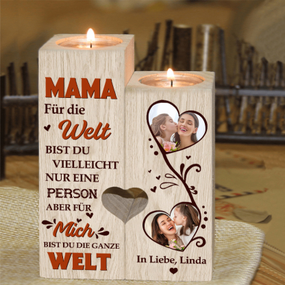 Personalisierbarer 2 Fotos & 1 Text an MAMA Kerzenhalter - Für mich bist du die ganze Welt