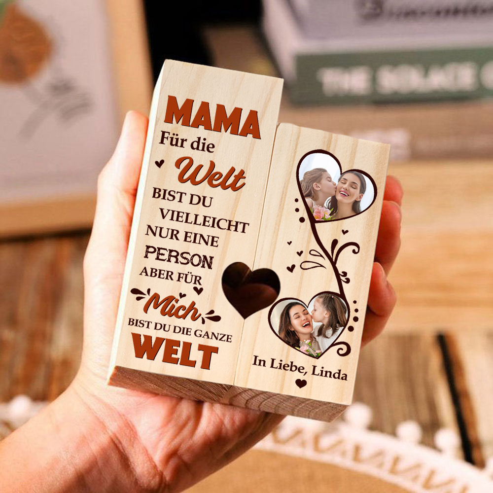 Personalisierbarer 2 Fotos & 1 Text an MAMA Kerzenhalter - Für mich bist du die ganze Welt