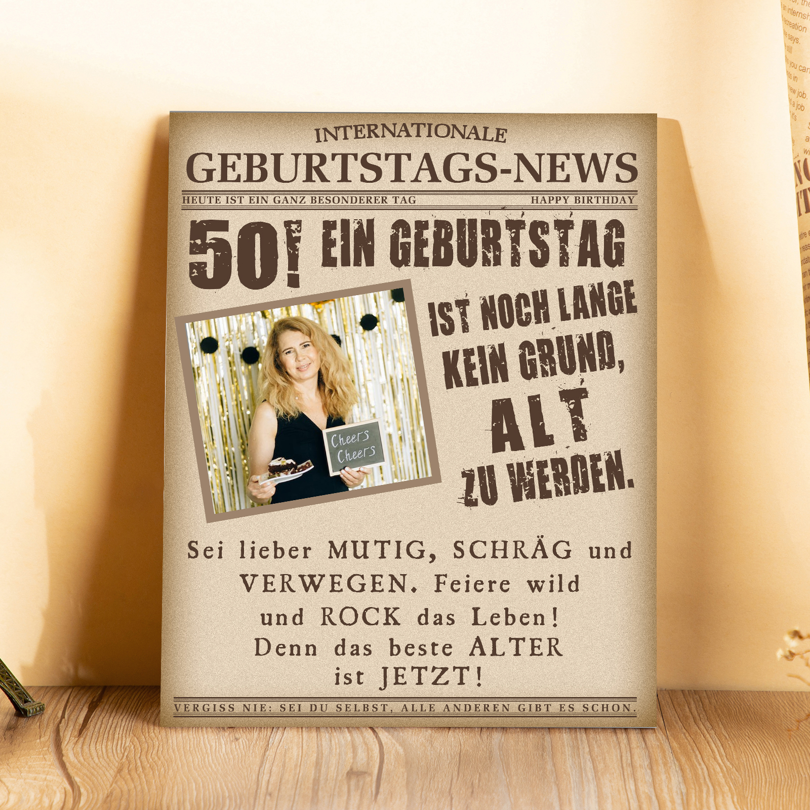 Geburtstags News Holzbild-Personalisierter Foto & Alter-Das beste Alter ist jetzt-Holzdekoration