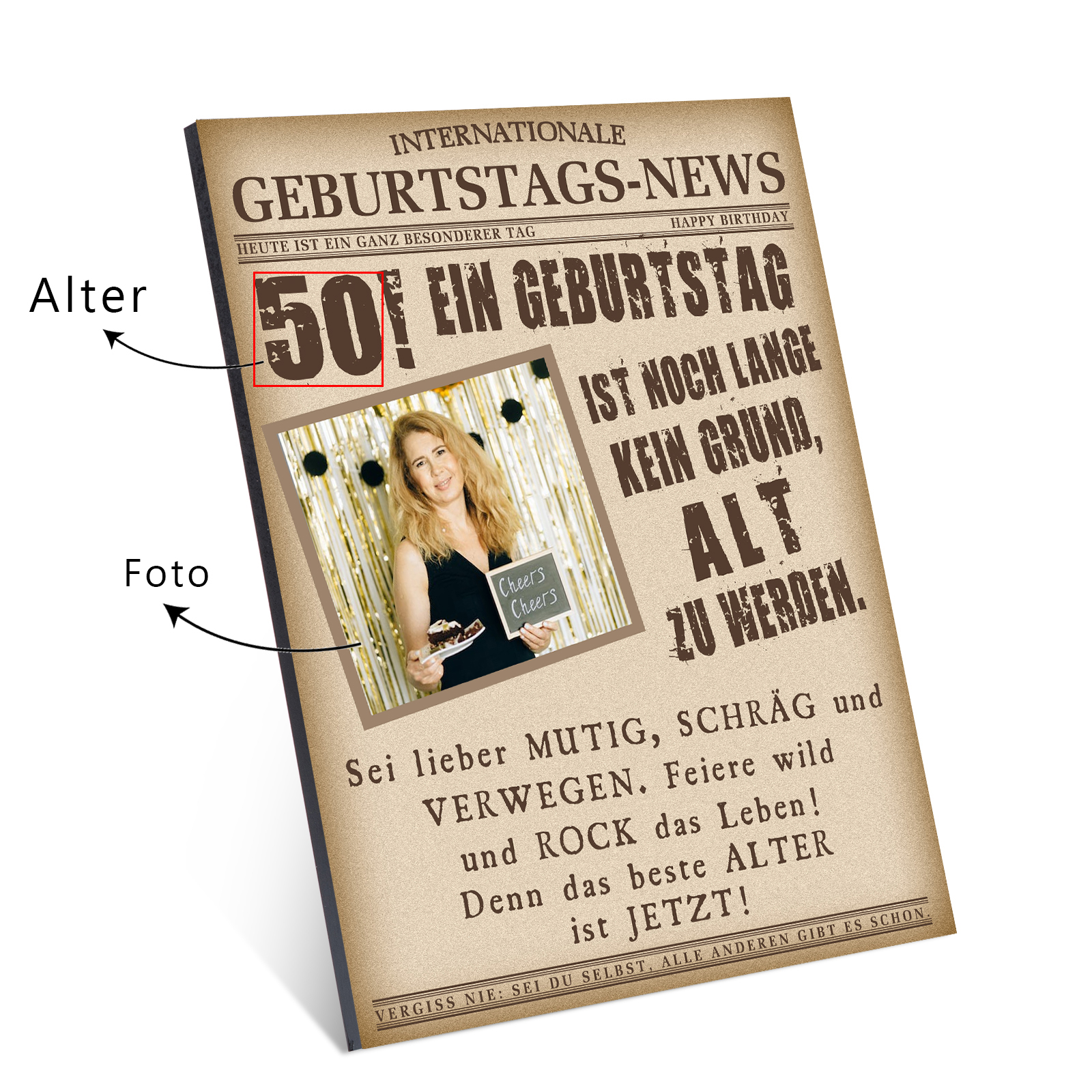 Geburtstags News Holzbild-Personalisierter Foto & Alter-Das beste Alter ist jetzt-Holzdekoration