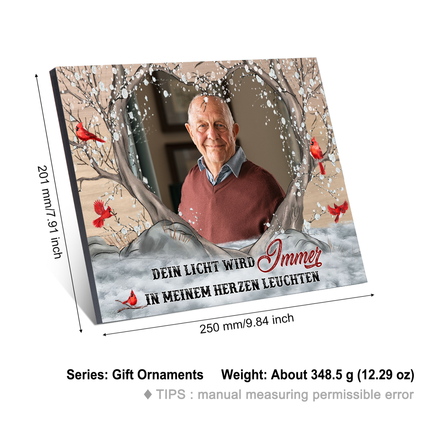 Personalisiertes 1 Foto Holzbild-Dein Licht wird immer in meinem Herzen leuchten-Weihnachtsgeschenk zur Erinnerung an Großeltern