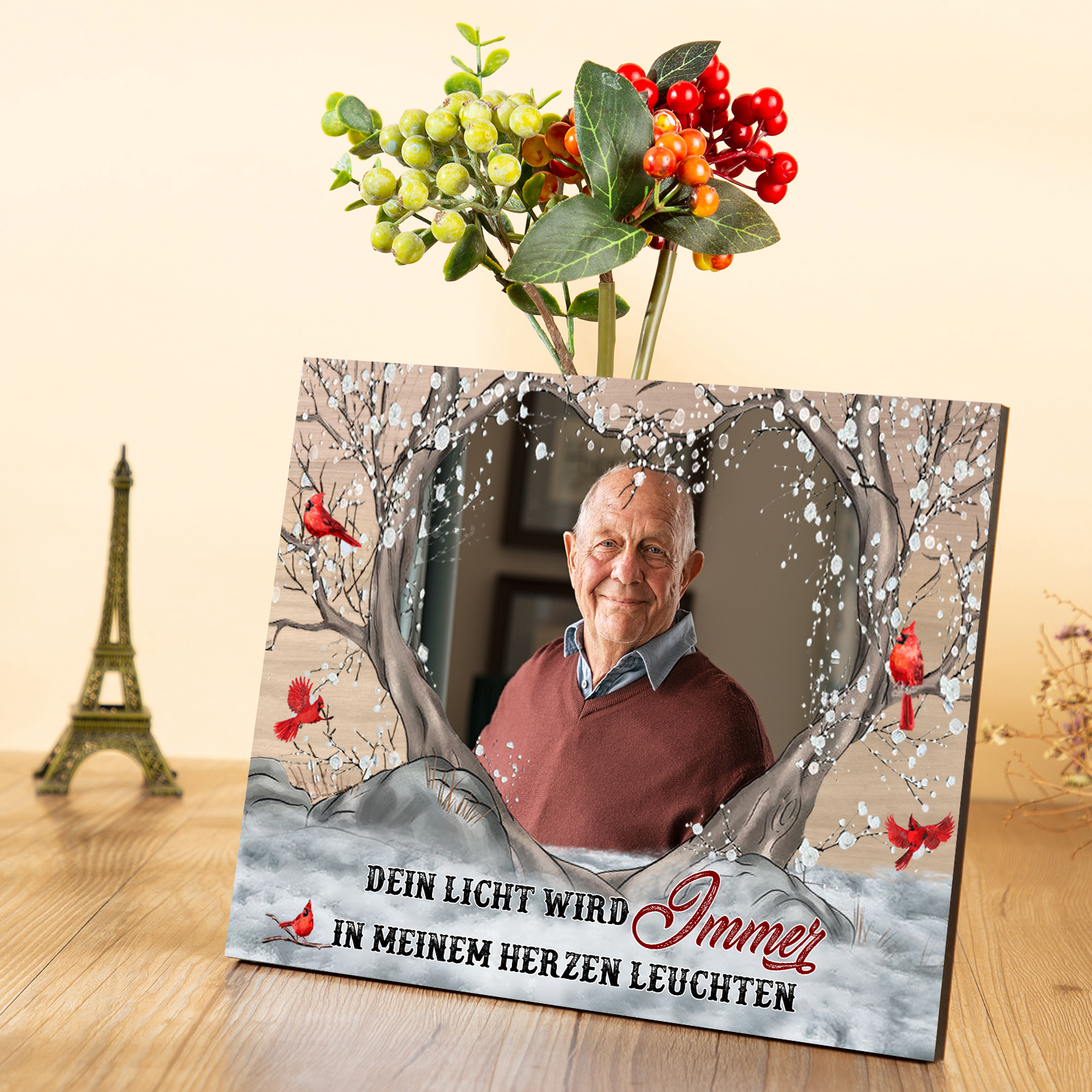 Personalisiertes 1 Foto Holzbild-Dein Licht wird immer in meinem Herzen leuchten-Weihnachtsgeschenk zur Erinnerung an Großeltern