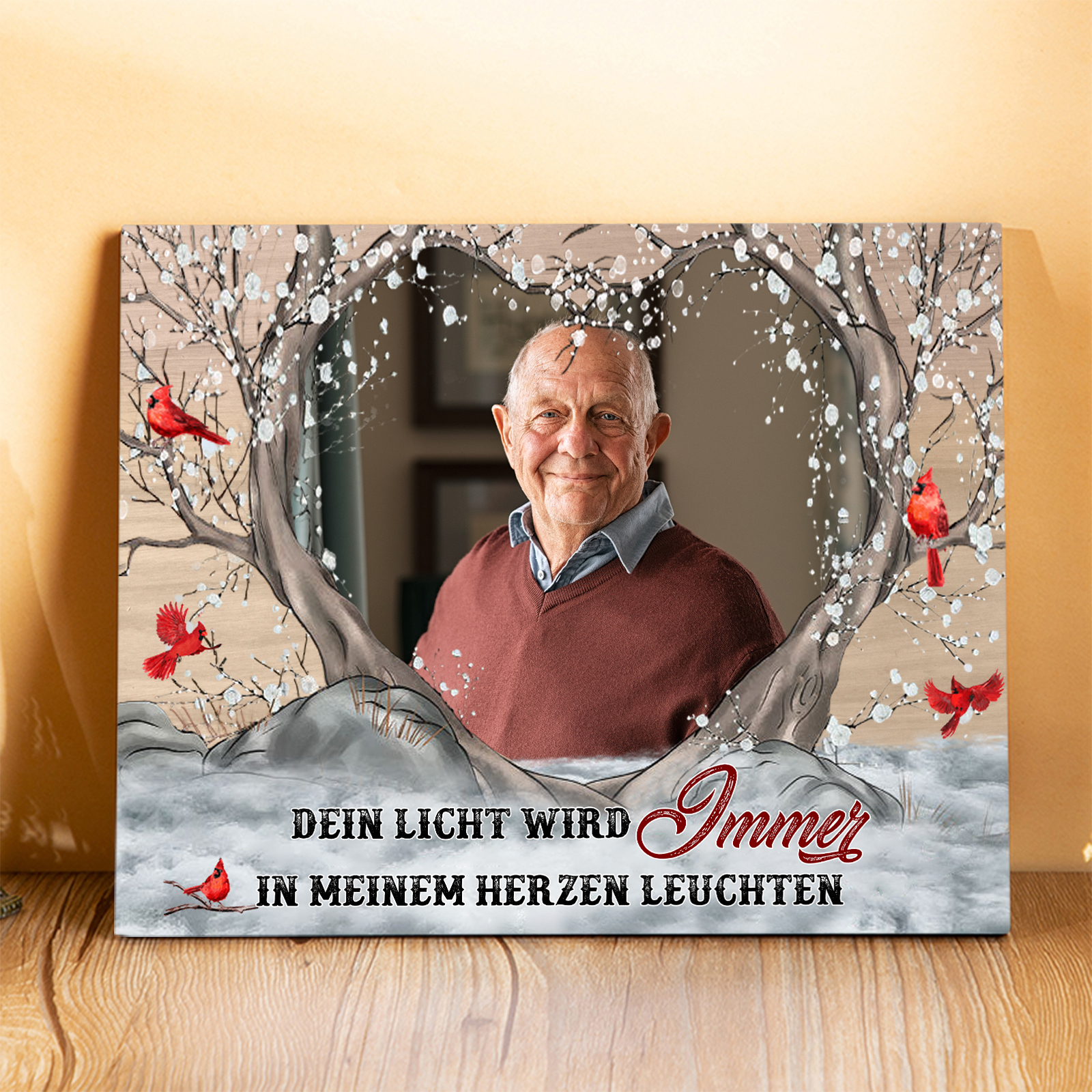 Personalisiertes 1 Foto Holzbild-Dein Licht wird immer in meinem Herzen leuchten-Weihnachtsgeschenk zur Erinnerung an Großeltern