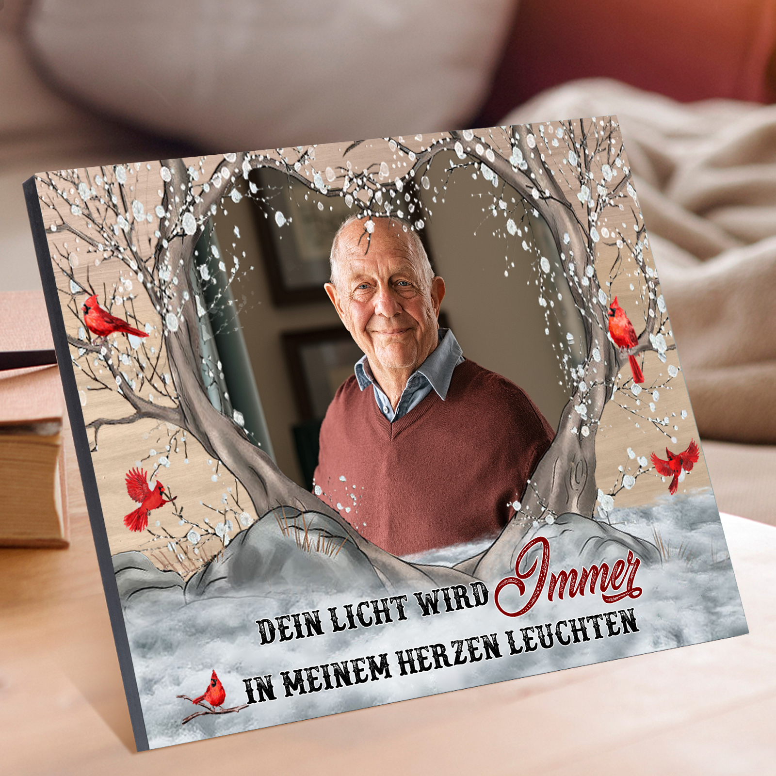 Personalisiertes 1 Foto Holzbild-Dein Licht wird immer in meinem Herzen leuchten-Weihnachtsgeschenk zur Erinnerung an Großeltern