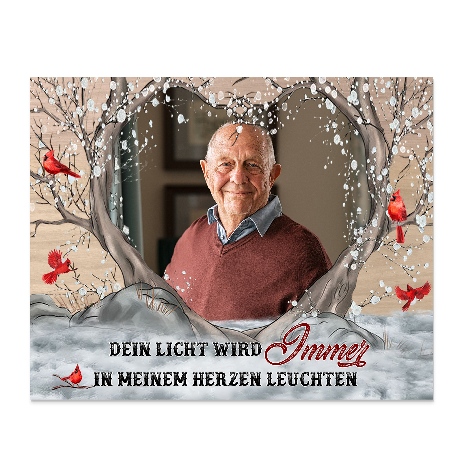 Personalisiertes 1 Foto Holzbild-Dein Licht wird immer in meinem Herzen leuchten-Weihnachtsgeschenk zur Erinnerung an Großeltern