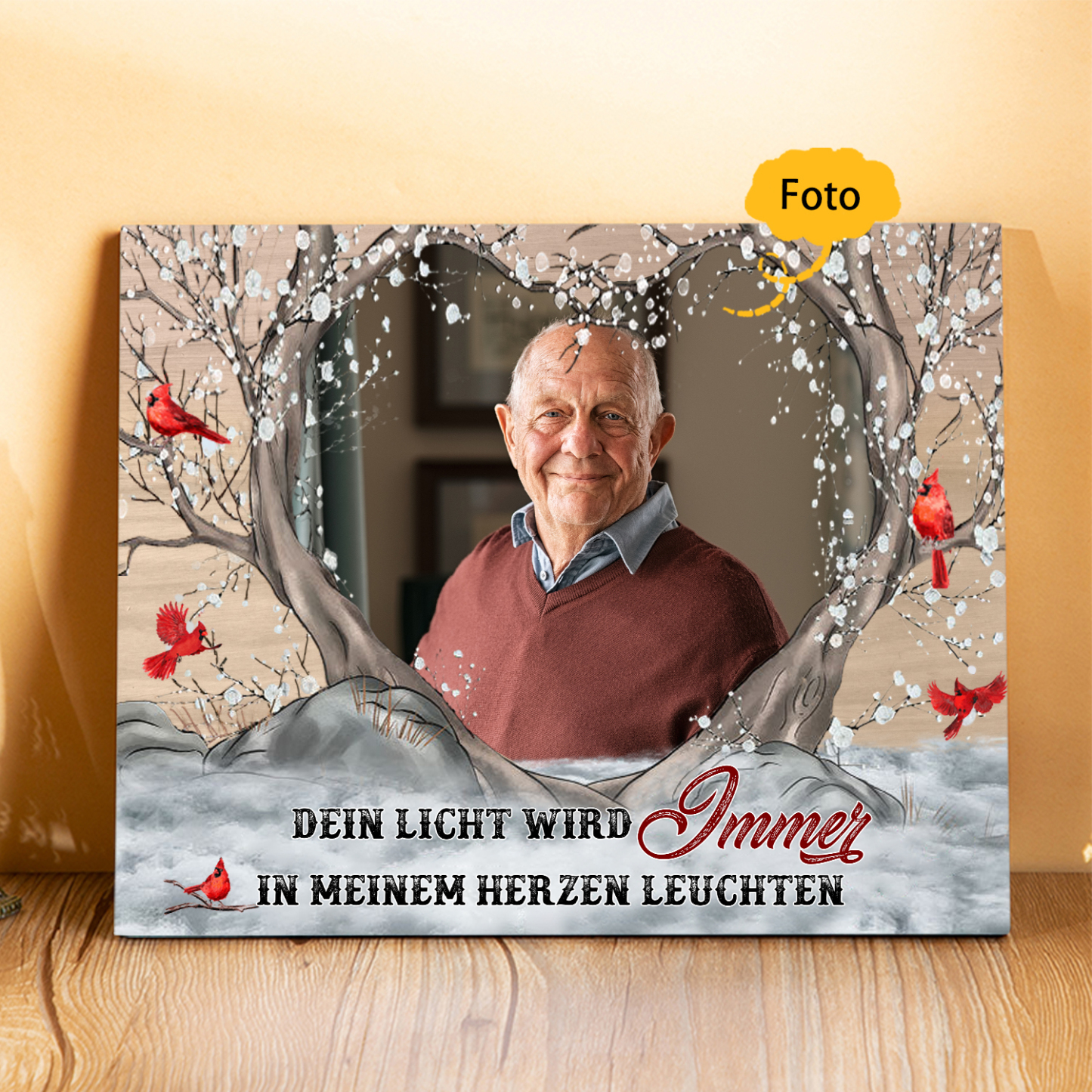Personalisiertes 1 Foto Holzbild-Dein Licht wird immer in meinem Herzen leuchten-Weihnachtsgeschenk zur Erinnerung an Großeltern