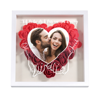 Personalisierbares Foto & 2 Namen & Text Dichtetafelrahmen Deko – Rose Blume Herz Ornament für Paar