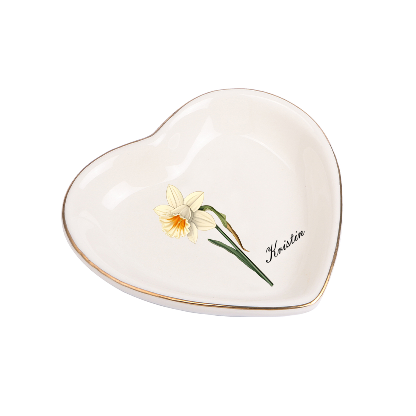 Personalisierter 1 Name & Geburtsblume Keramik Herz/ Quadrat Schmuckschale