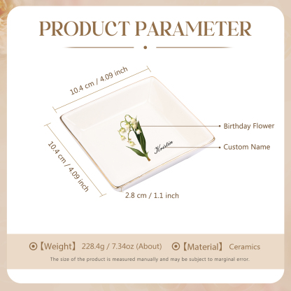 Personalisierter 1 Name & Geburtsblume Keramik Herz/ Quadrat Schmuckschale
