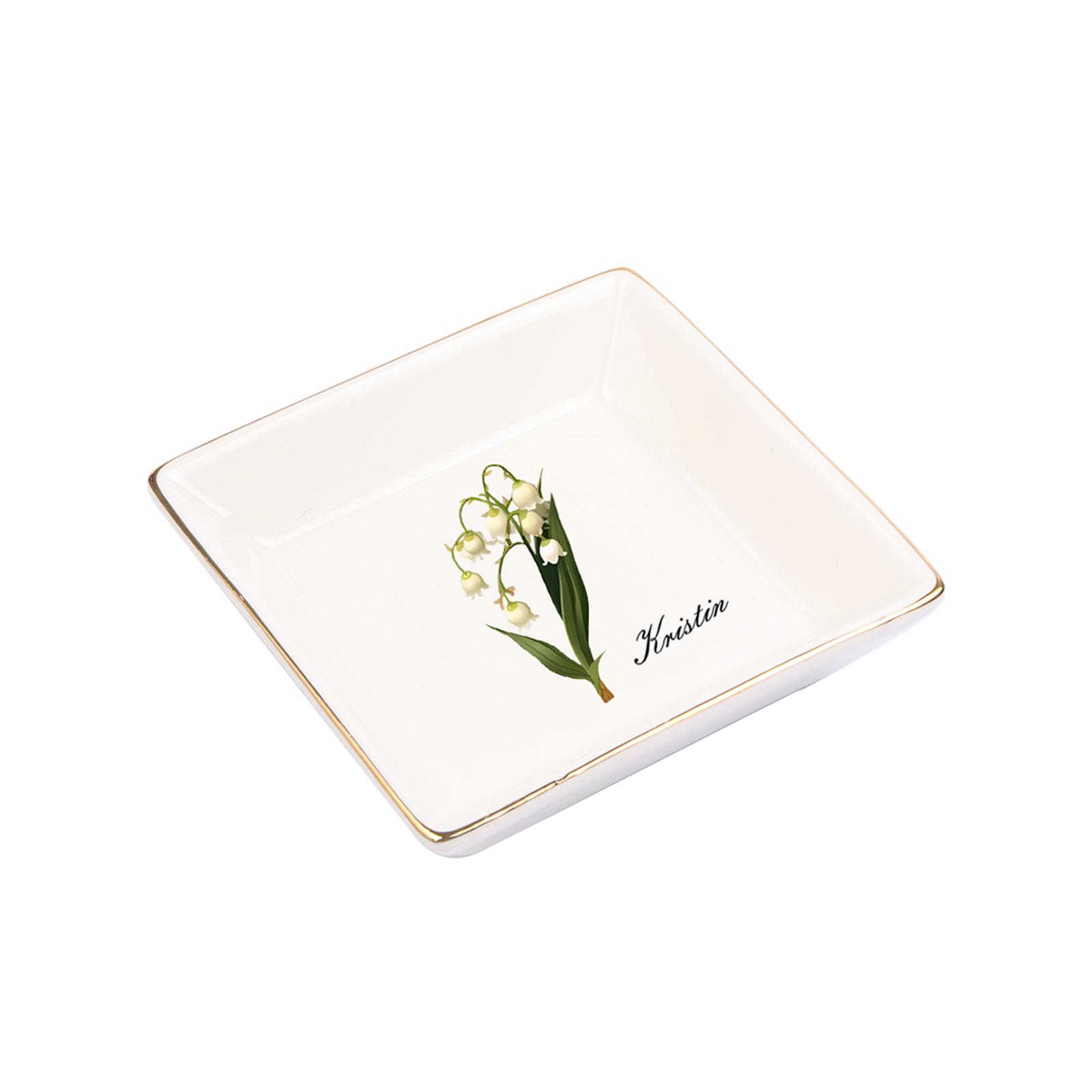 Personalisierter 1 Name & Geburtsblume Keramik Herz/ Quadrat Schmuckschale