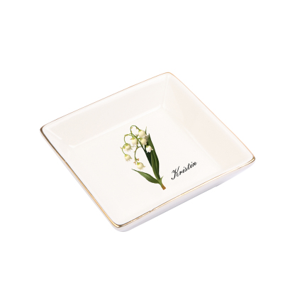 Personalisierter 1 Name & Geburtsblume Keramik Herz/ Quadrat Schmuckschale