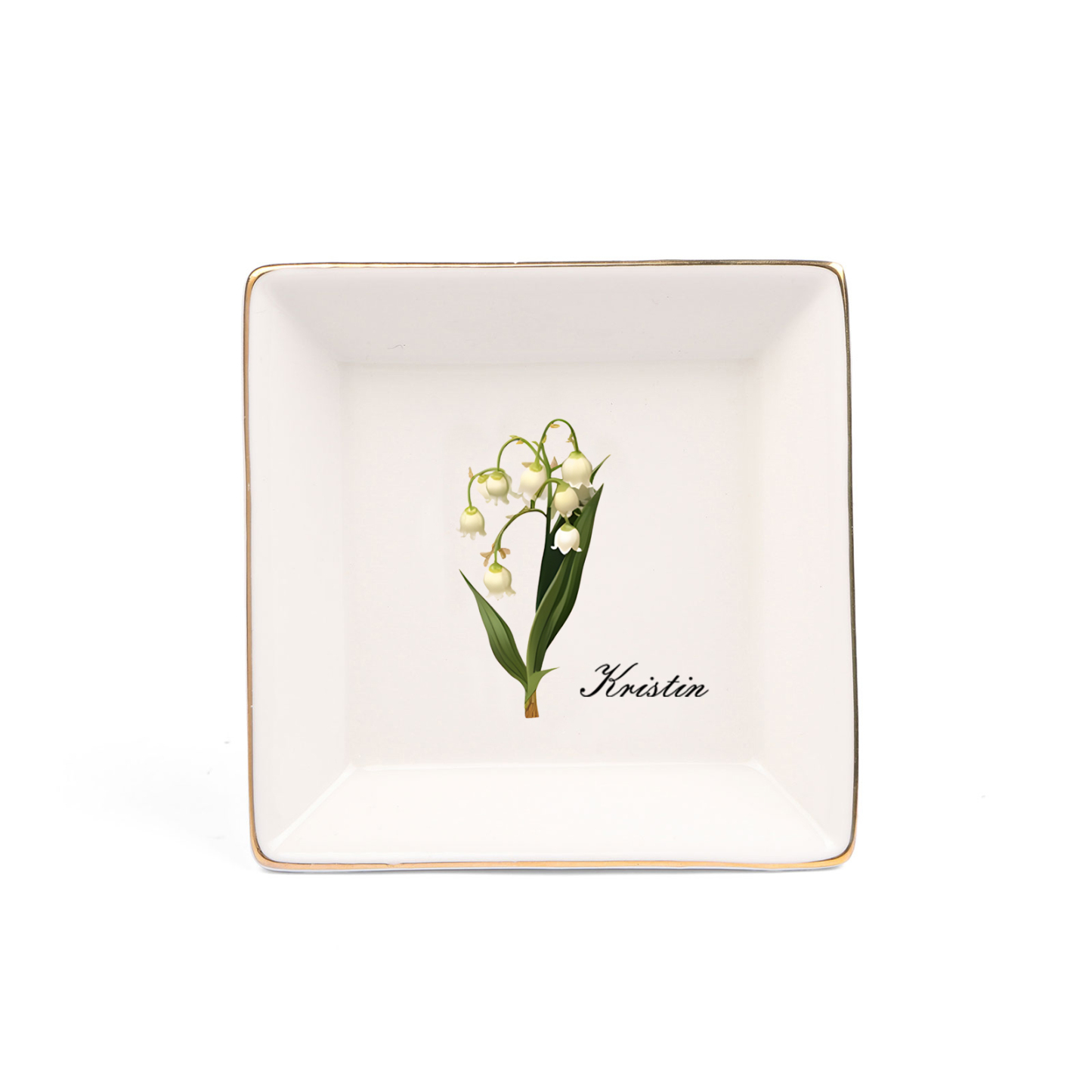 Personalisierter 1 Name & Geburtsblume Keramik Herz/ Quadrat Schmuckschale
