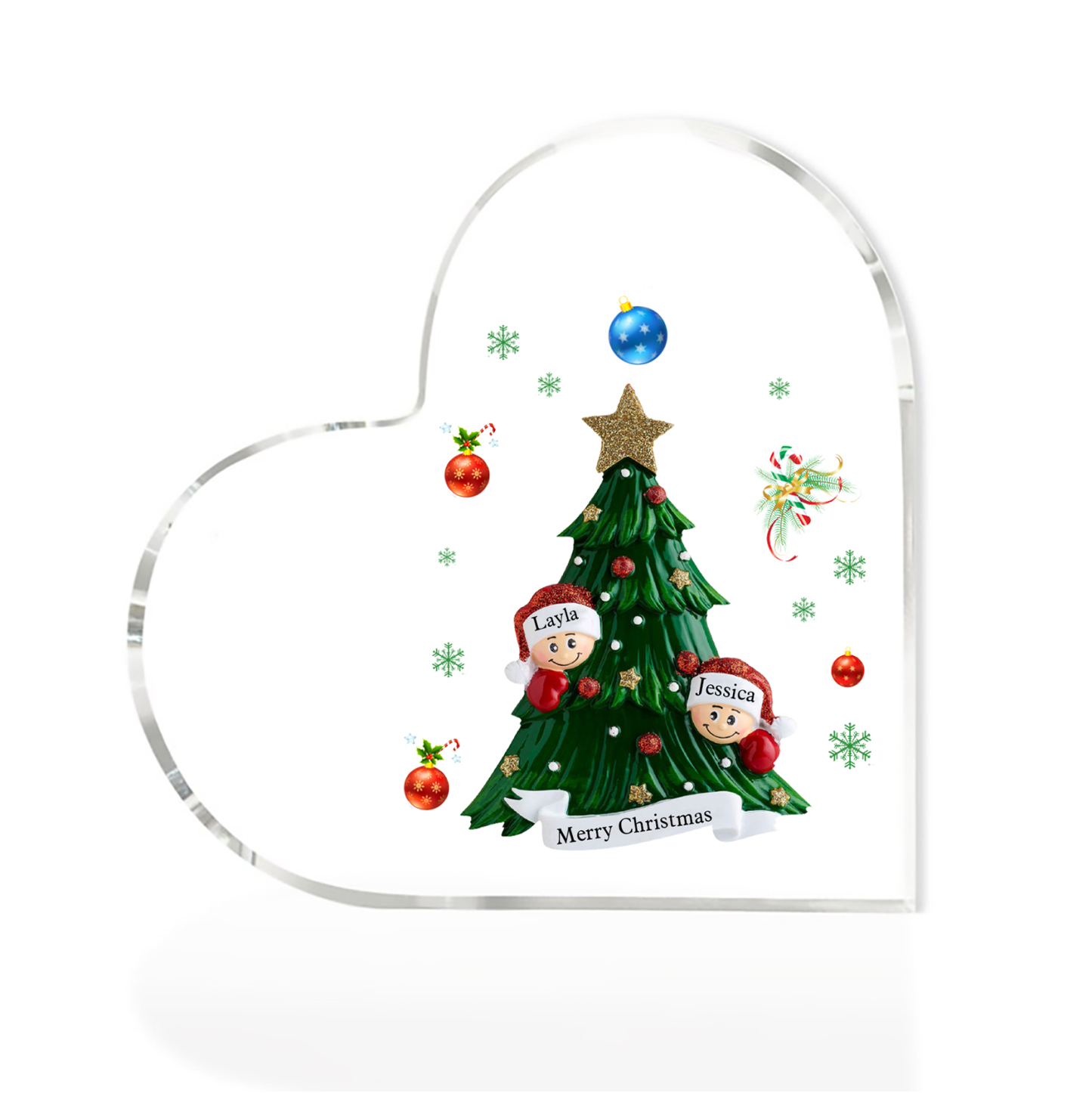 Personalisierte 2-8 Namen & Text Herz-Acryl-Deko – Weihnachtsbaum-Schreibtischdekoration für Familie