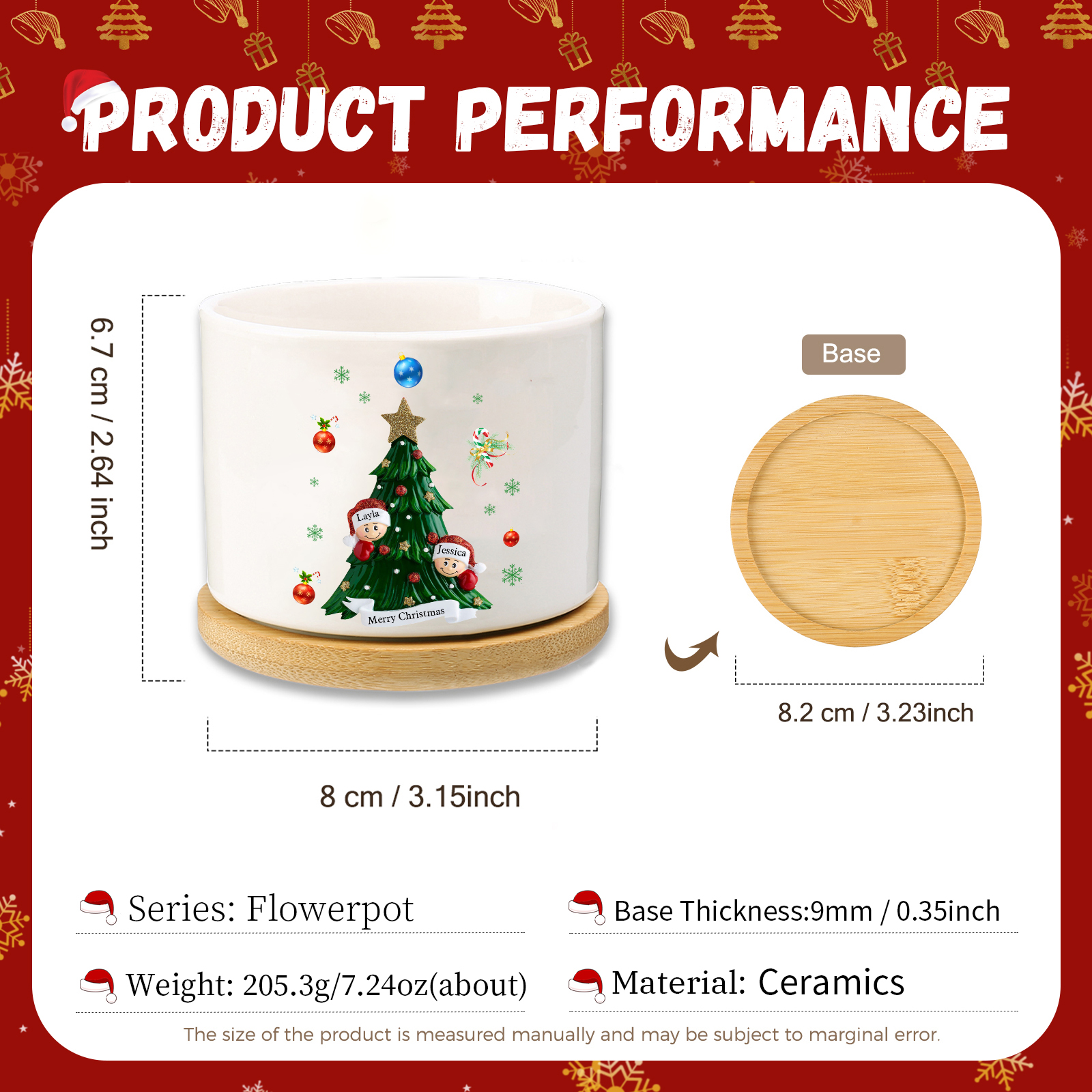 Personalisierbare 2-8 Namen & Text Weihnachts-Blumentopf – Festliche Keramikdekoration für Familie