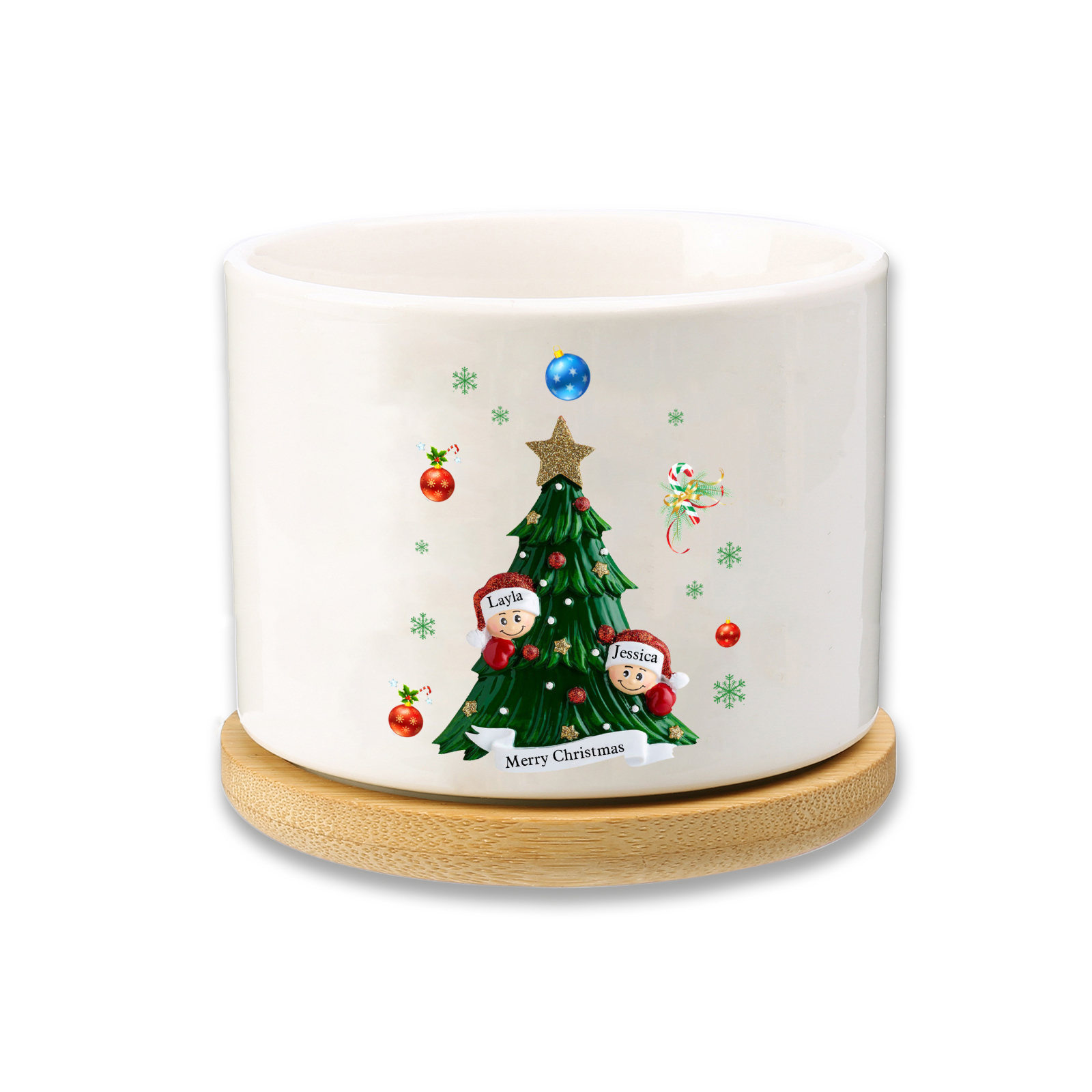 Personalisierbare 2-8 Namen & Text Weihnachts-Blumentopf – Festliche Keramikdekoration für Familie