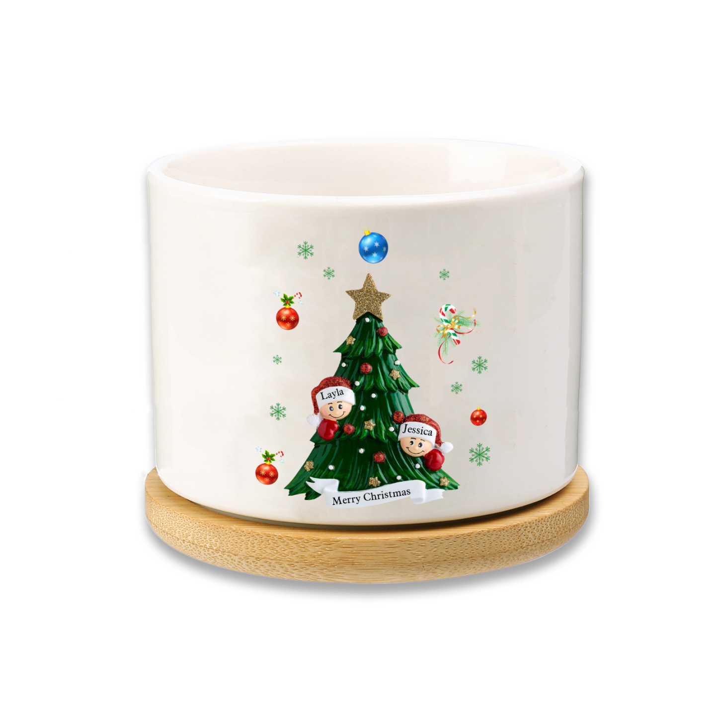 Personalisierbare 2-8 Namen & Text Weihnachts-Blumentopf – Festliche Keramikdekoration für Familie