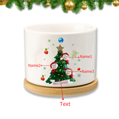 Personalisierbare 2-8 Namen & Text Weihnachts-Blumentopf – Festliche Keramikdekoration für Familie