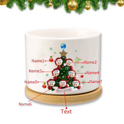 Personalisierbare 2-8 Namen & Text Weihnachts-Blumentopf – Festliche Keramikdekoration für Familie