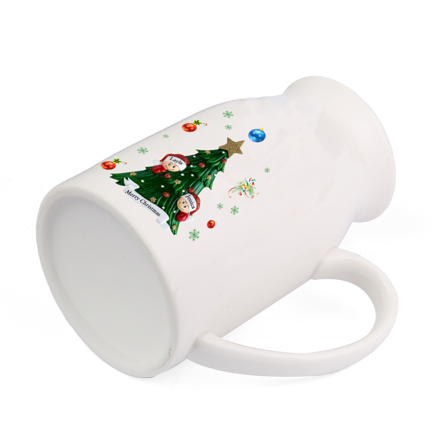 Personalisierte 2-6 Namen & Text Blumenvase mit Weihnachtsbaum-Motiv - Perfektes Weihnachtsgeschenk für Familie