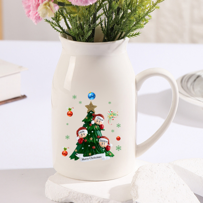 Personalisierte 2-6 Namen & Text Blumenvase mit Weihnachtsbaum-Motiv - Perfektes Weihnachtsgeschenk für Familie