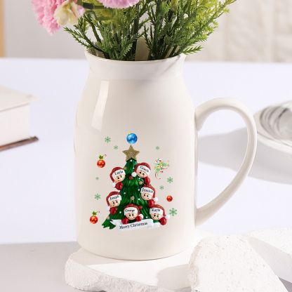 Personalisierte 2-6 Namen & Text Blumenvase mit Weihnachtsbaum-Motiv -