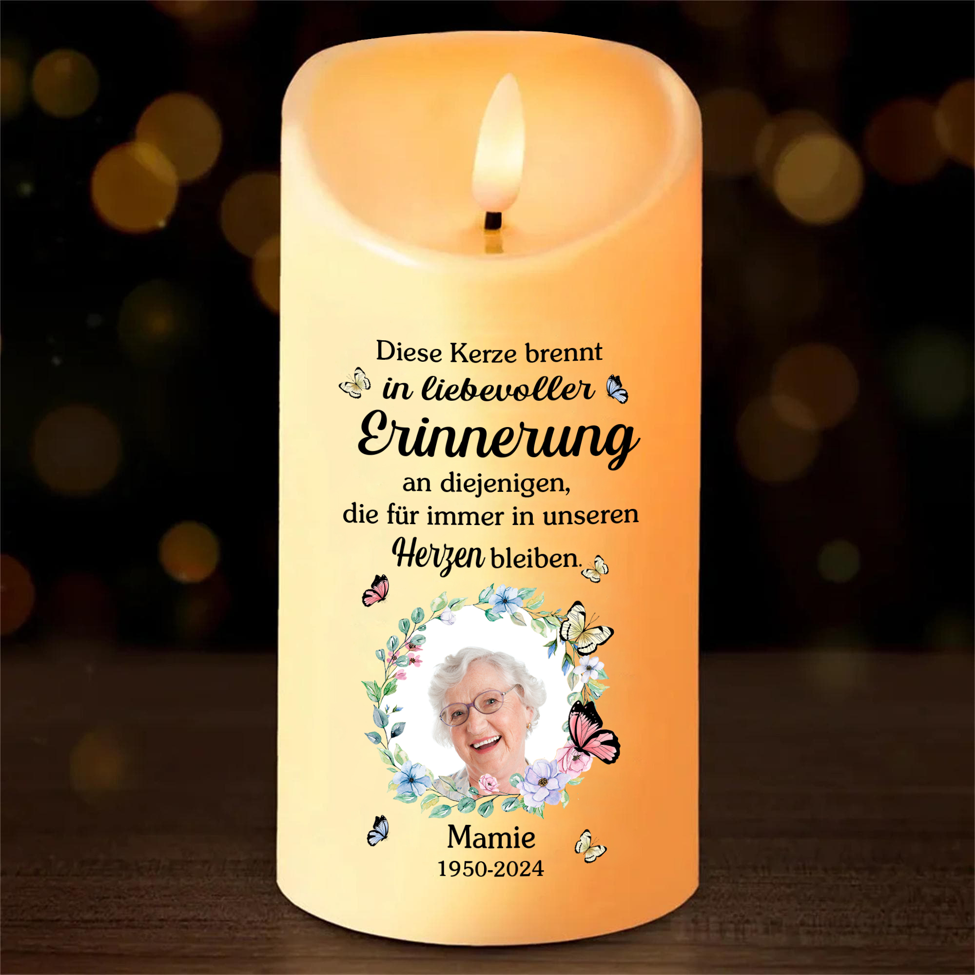 Personalisierbarer 1 Name & Foto & Datum LED-Gedenk-Kerze – Ewige Erinnerungen lebendig halten