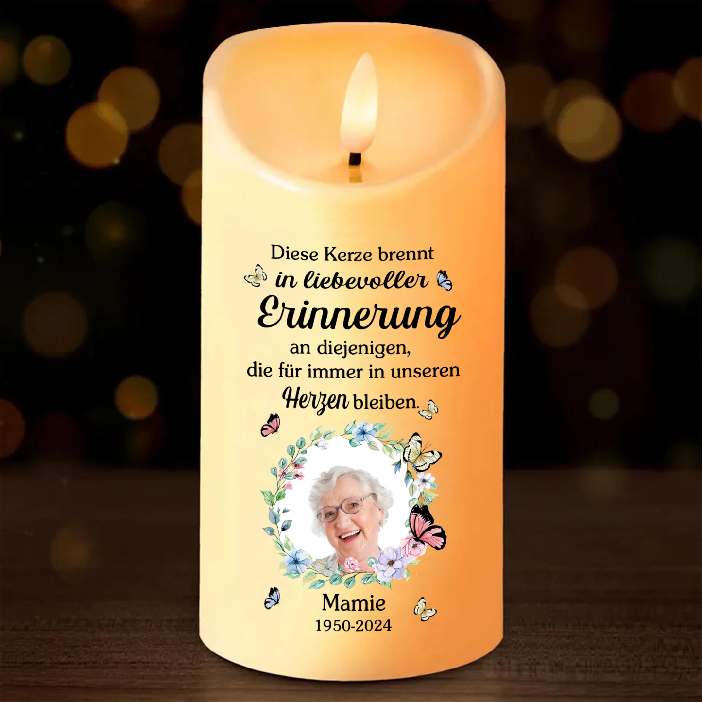 Personalisierbarer 1 Name & Foto & Datum LED-Gedenk-Kerze – Ewige Erinnerungen lebendig halten