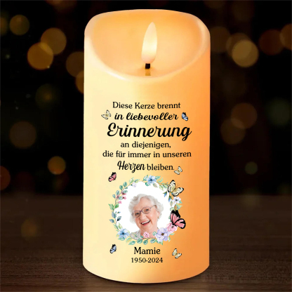 Personalisierbarer 1 Name & Foto & Datum LED-Gedenk-Kerze – Ewige Erinnerungen lebendig halten