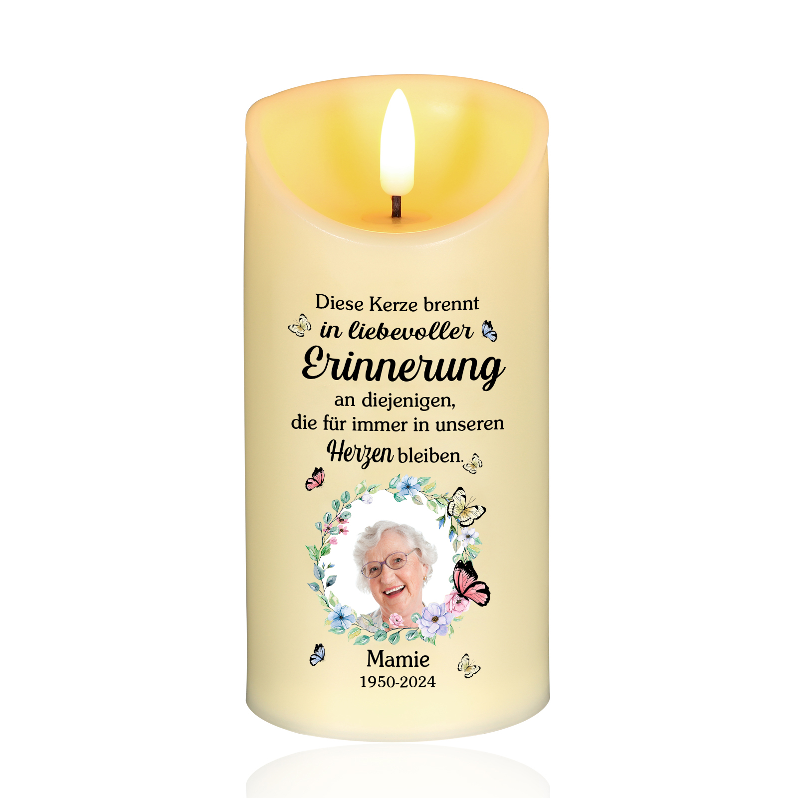 Personalisierbarer 1 Name & Foto & Datum LED-Gedenk-Kerze – Ewige Erinnerungen lebendig halten