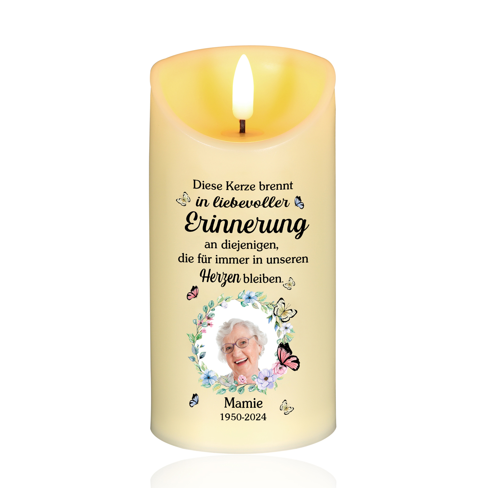 Personalisierbarer 1 Name & Foto & Datum LED-Gedenk-Kerze – Ewige Erinnerungen lebendig halten